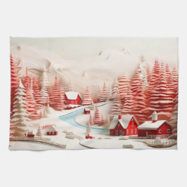 3D Skandinavische Winterlandschaft Geschirrtuch