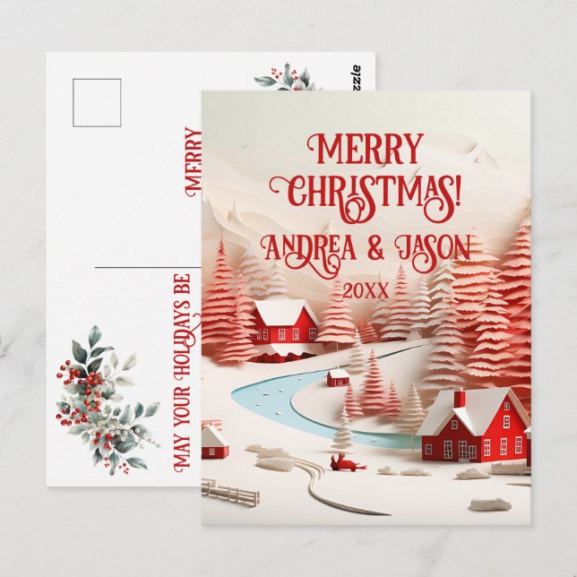 3D Skandinavische Winterlandschaft Postkarte (Vorne/Hinten)