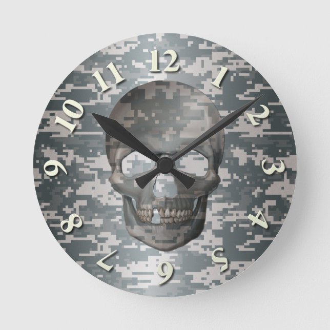 3D-Skull für digitale Camouflage Runde Wanduhr (Vorderseite)