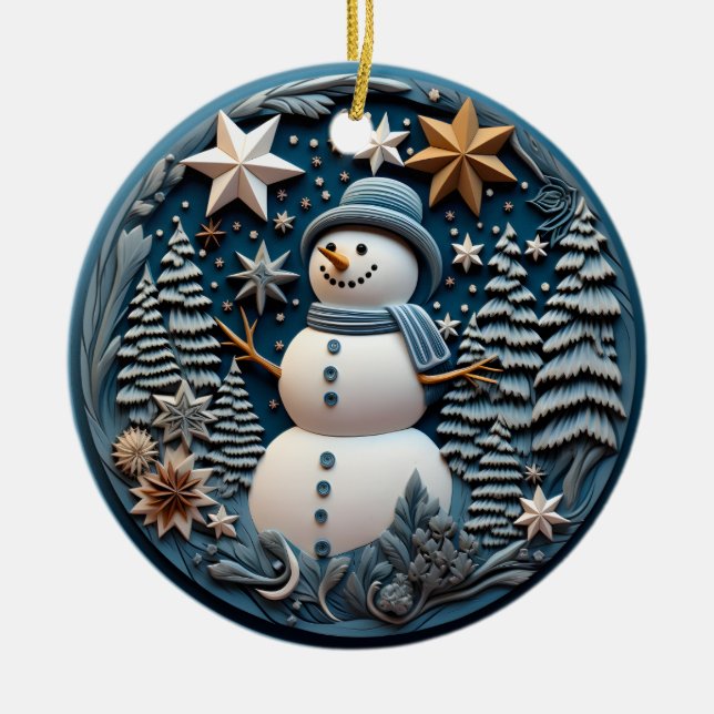 3D Snowman Chirstmas  Keramik Ornament (Vorne)