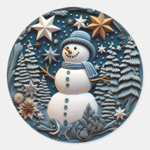 3D Snowman Chirstmas Runder Aufkleber