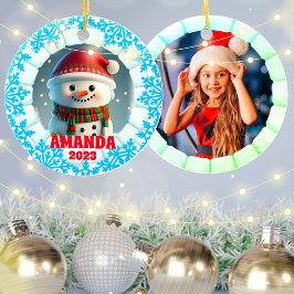 3D Snowman Christmas Custom Kids Foto Keramik Ornament