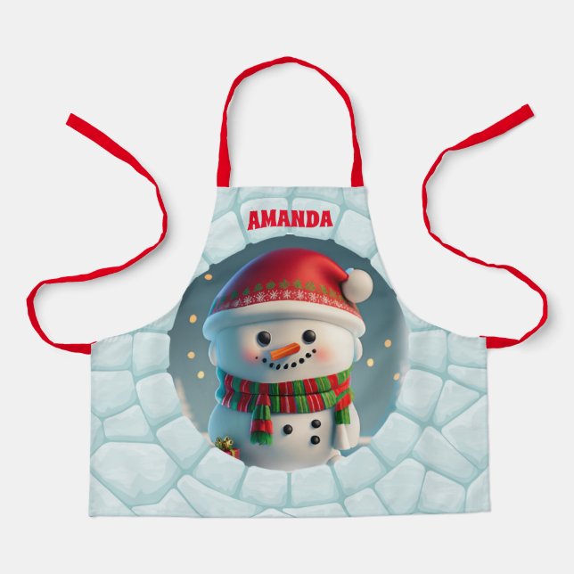 3D Snowman Weihnachten Personalisierte Kinder Schürze (Vorderseite)