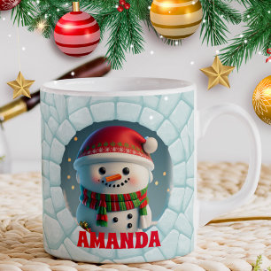 3D Snowman Weihnachten Personalisierter Name Feier Kaffeetasse