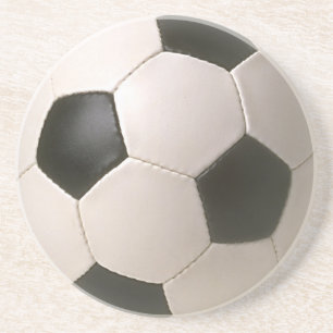 3D Soccerball Schwarz-weißer Fußball Sandstein Untersetzer