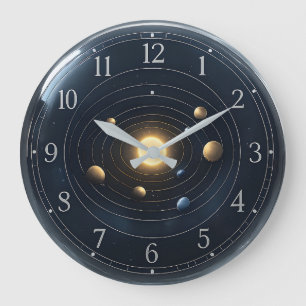 3D-Solarsystem-Wandleuchte mit Minimalistischem Wä Große Wanduhr