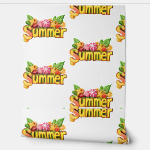 3d Sommertext - Farbiger Sommertext mit Früchten Tapete