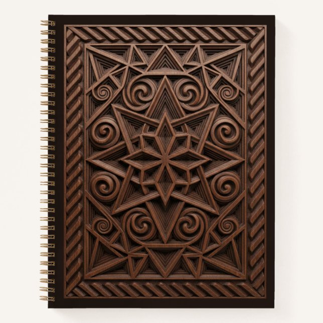 3D Spiral Star Mandala Wood Carved Journal Notizbuch (Vorderseite)