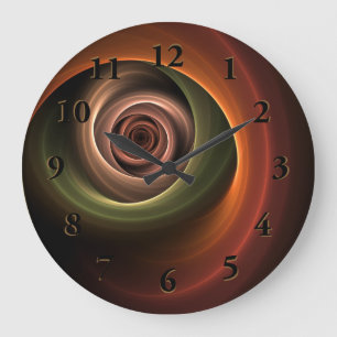 3D Spirale Abstrakt Warme Farben Modernes Fraktal  Große Wanduhr