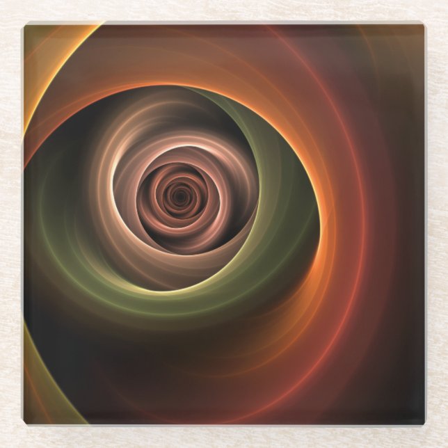 3D-Spirale Abstrakte Warme Farben Moderne Fraktal- Glasuntersetzer (Vorderseite)
