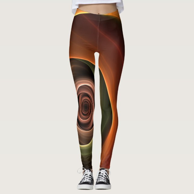 3D-Spirale Abstrakte Warme Farben Moderne Fraktal- Leggings (Vorderseite)