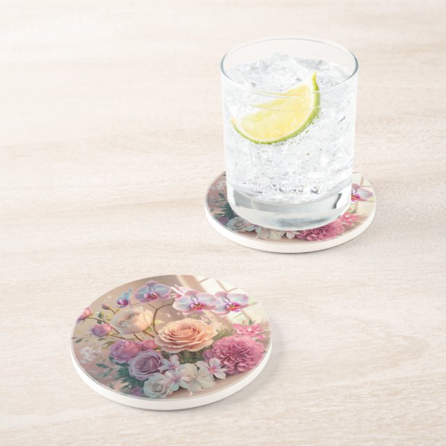 3D Spring Flowers Grußkarte mit Rose Getränkeuntersetzer (Seite)