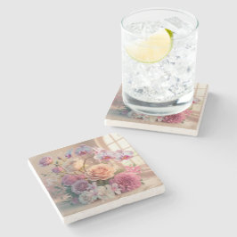 3D Spring Flowers Grußkarte mit Rose Steinuntersetzer