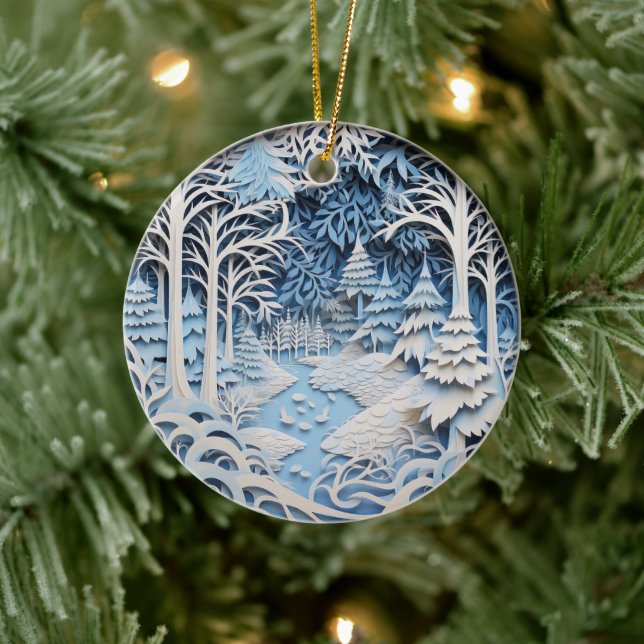 3D Style Blue Winter River Szene Weihnachtsfeierta Keramik Ornament (Baum)