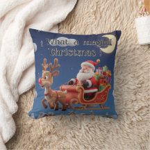 3D Style Christmas Night Sleigh Pillow