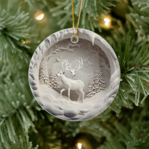 3D Style Deer Buck Country Kabine Weihnachtsfeiert Keramik Ornament