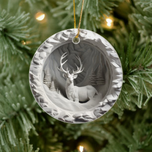 3D Style Deer Buck Country Kabine Weihnachtsfeiert Keramik Ornament