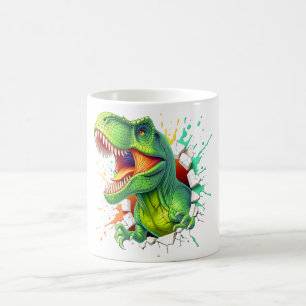 3D T-Rex Dinosaur Wand Smash Jungen T-Shirt Kaffeetasse