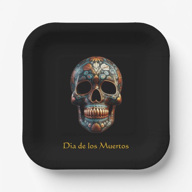 3D Tag des Toten Schädels, Brauch Pappteller (Vorderseite)