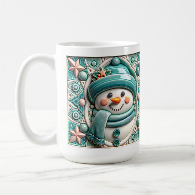 3D Teal Christmas Snowman  Kaffeetasse (Links)