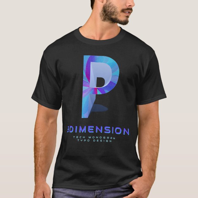 3D-Tech-Buchstabe P Moderne Monogramm-Stilistik T-Shirt (Vorderseite)