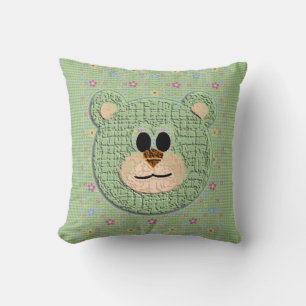 3D-Teddybär Karos und Blumenmuster Kissen