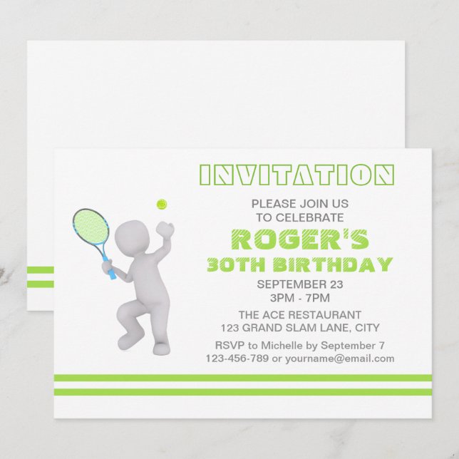 3D Tennis Player Tennis Racket Ball Personalisiert Einladung (Vorne/Hinten)