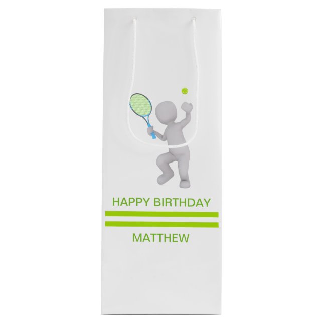 3D Tennis Player Tennis Racket Ball Personalisiert Geschenktüte Für Weinflaschen (Vorderseite)