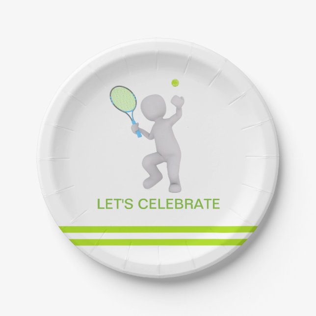 3D Tennis Player Tennis Racket Ball Personalisiert Pappteller (Vorderseite)