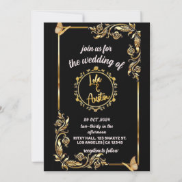 3D-Texteffekt in Schwarz und Golden, Save the Date Einladung