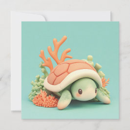 3D-Ton-Seeschildkröte mit orangem Korallenriff - P