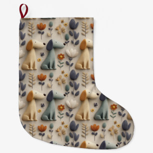3D-Tonstil-nahtloses Muster mit süßen Hunden Großer Weihnachtsstrumpf