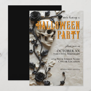 3D-Totenschädel- und schwarze Rosen-Halloween-Part Einladung
