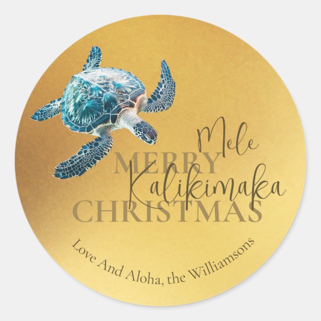 3D Turtle Mele Kalikimaka | Custom  Runder Aufkleber (Vorderseite)