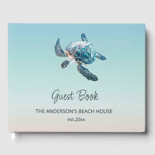 3D Turtle Turquoise Coastal Beach House Gästebuch (Vorderseite)