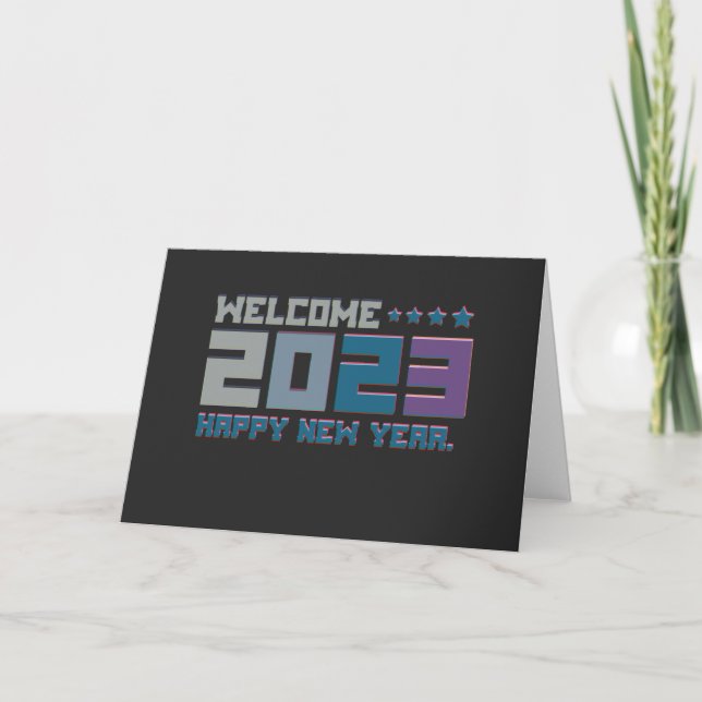 3d Typografie begrüßen 2023 glückliches neues Jahr Karte (Vorderseite)