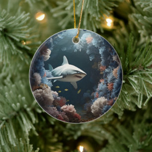 3D Unterwasser-Hai-Weihnachten Keramik Ornament
