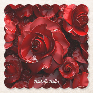 3D Valentine-Rote Rosen Untersetzer