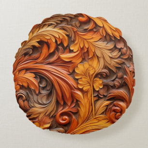 3D-verbrannte orangefarbene Blumen-Rundkissen Rundes Kissen