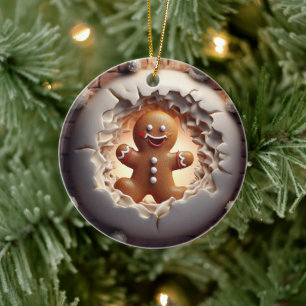 3D Weihnachtsmann aus Lebkuchen Keramik Ornament