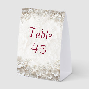 3D Weiße Florale Burgunder Elegante Hochzeits-RSVP Tischaufsteller
