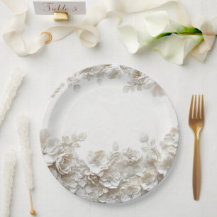 3D Weiße Florale Burgunder Hochzeit Termin Karte Pappteller