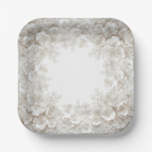 3D Weiße geprägte florale elegante Hochzeitspapier Pappteller