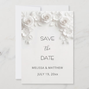 3D Weiße Rosen Save The Date Karte