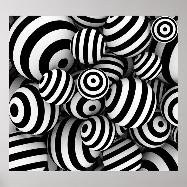 3D White Balls Black Lines Poster (Vorne)