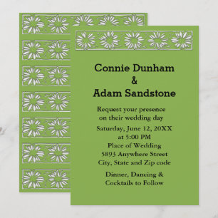 3D White Daisies Muster Grüne Backgrd Hochzeit Einladung