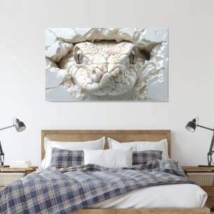 3D White King Cobra Serpent Portrait Toile Mur Art