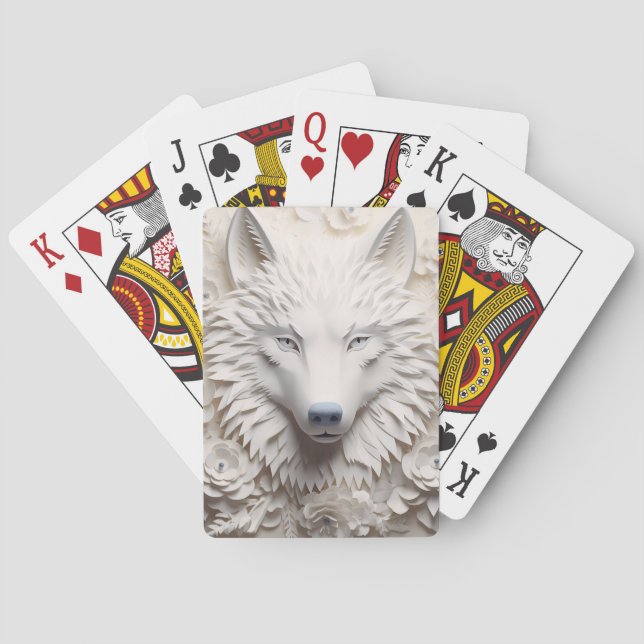 3D White Winter Wolf Face Spielkarten (Rückseite)