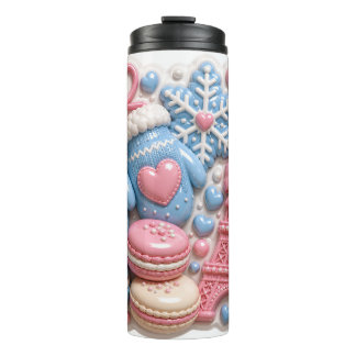 3D Winter Frankreich Eiffelturm Macarons Puffy Thermosbecher