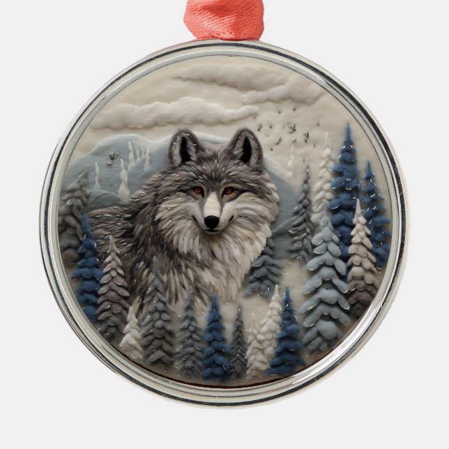 3D Wolf Woodland Chirstmas Tier Ornament Aus Metall (Vorne)